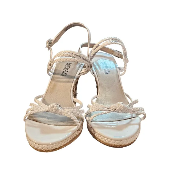 Michael Kors White & Beige Braided Espadrille Wedges Size 9.5 - Picture 2 of 14